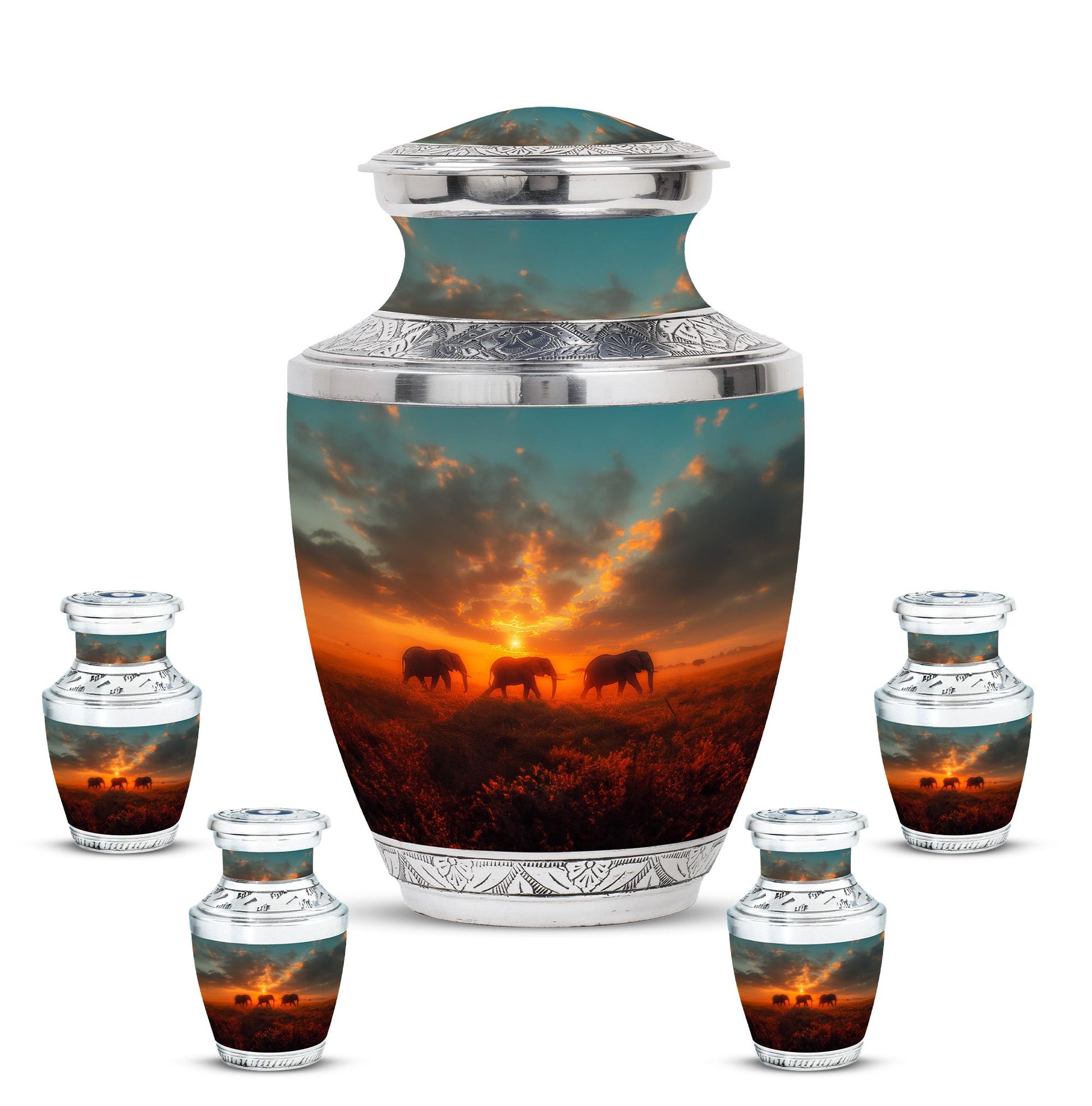 Elephant Family Unique Urns Funeral, Ashes Memorial Urn