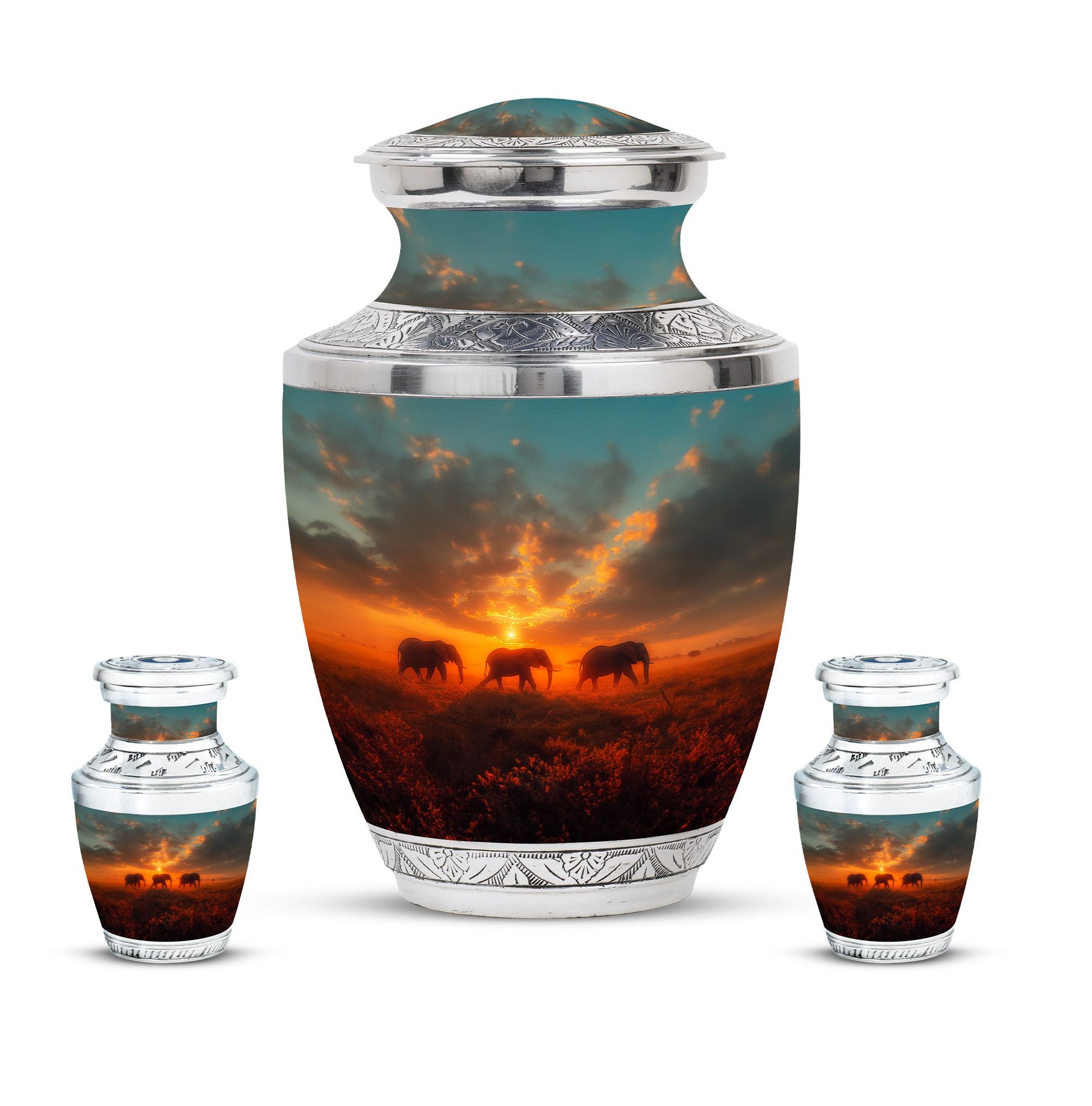 Elephant Family Unique Urns Funeral, Ashes Memorial Urn