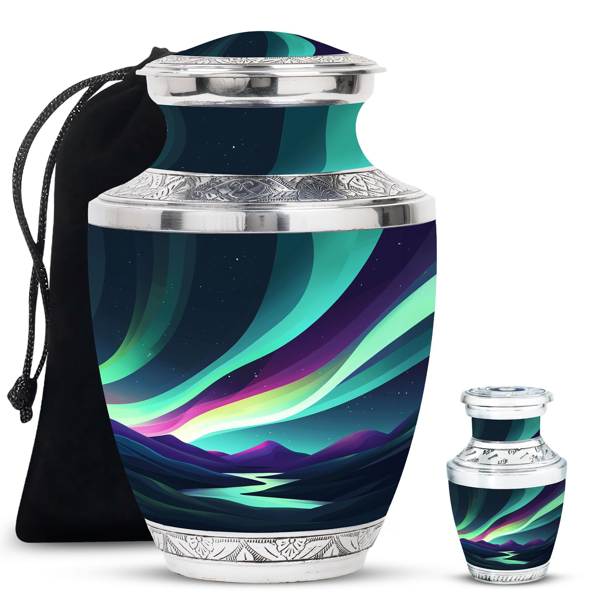 Northern Lights Funeral Urns - Large Decorative Urn For Male & Female