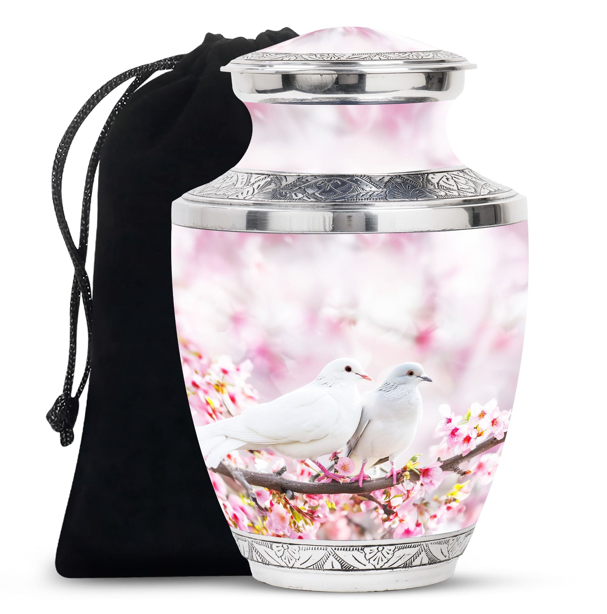 White Couple Dove Pink Urns For Loved Ones - Burial Urns For Couple