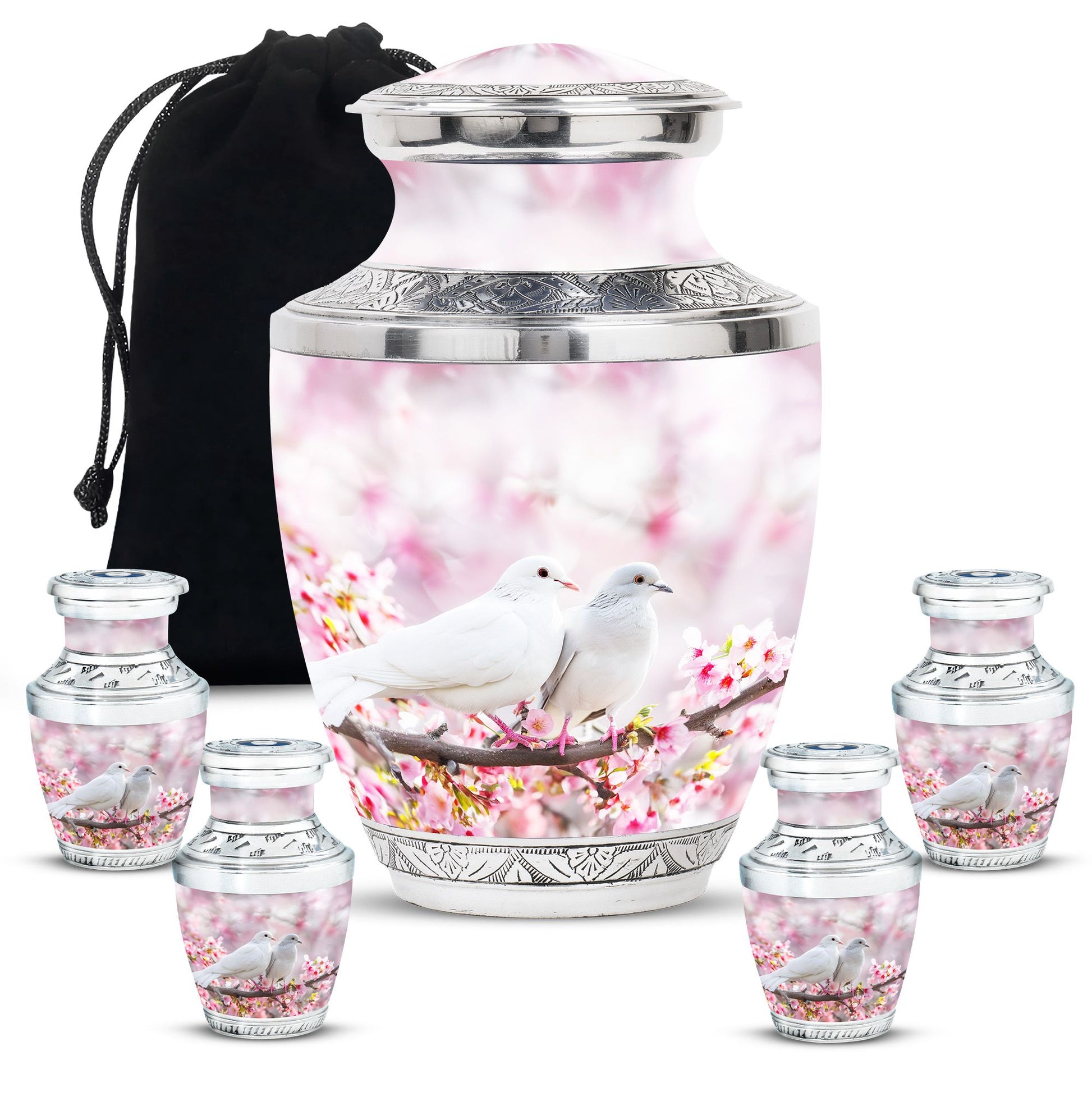 White Couple Dove Pink Urns For Loved Ones - Burial Urns For Couple