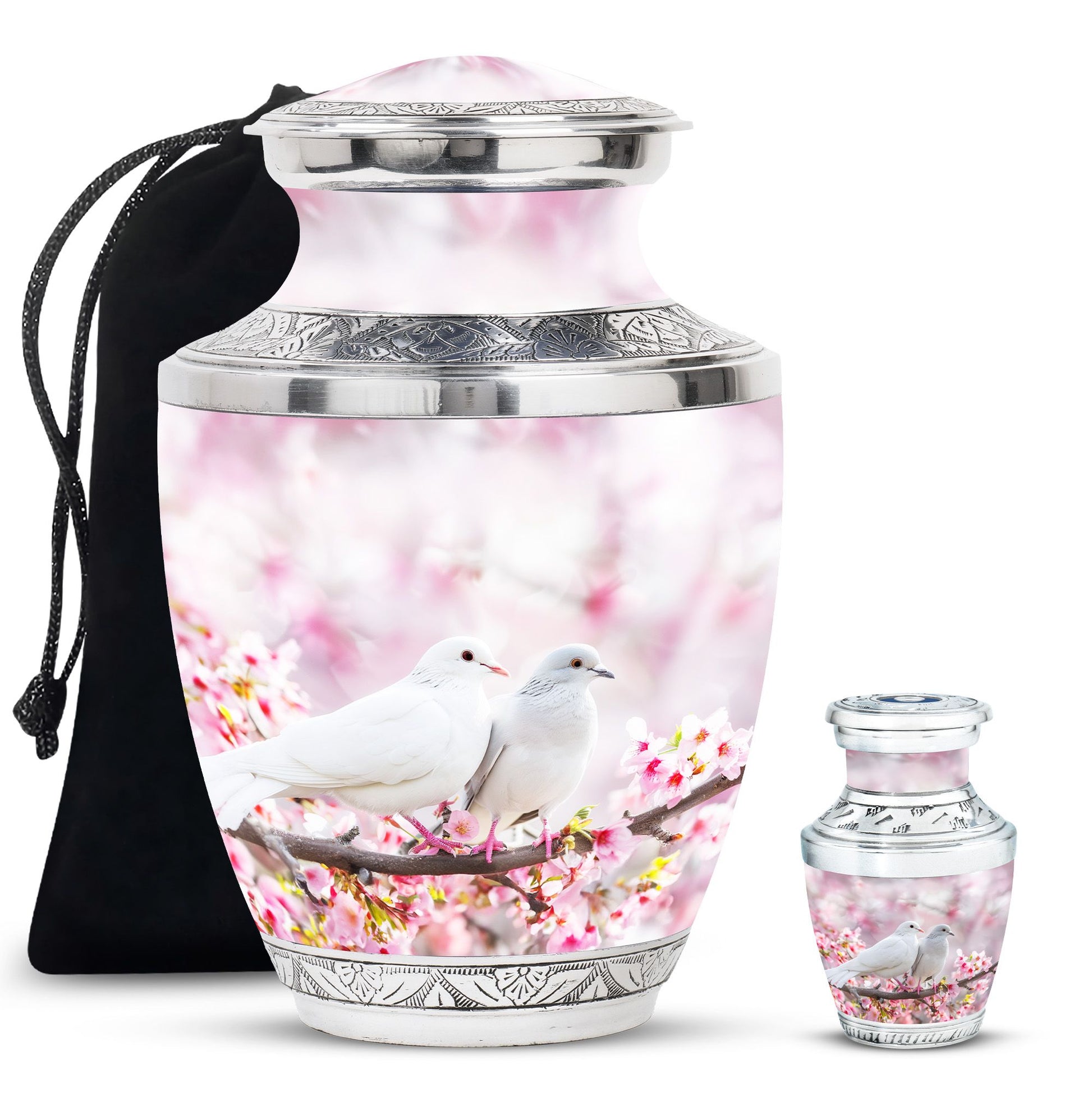 White Couple Dove Pink Urns For Loved Ones - Burial Urns For Couple