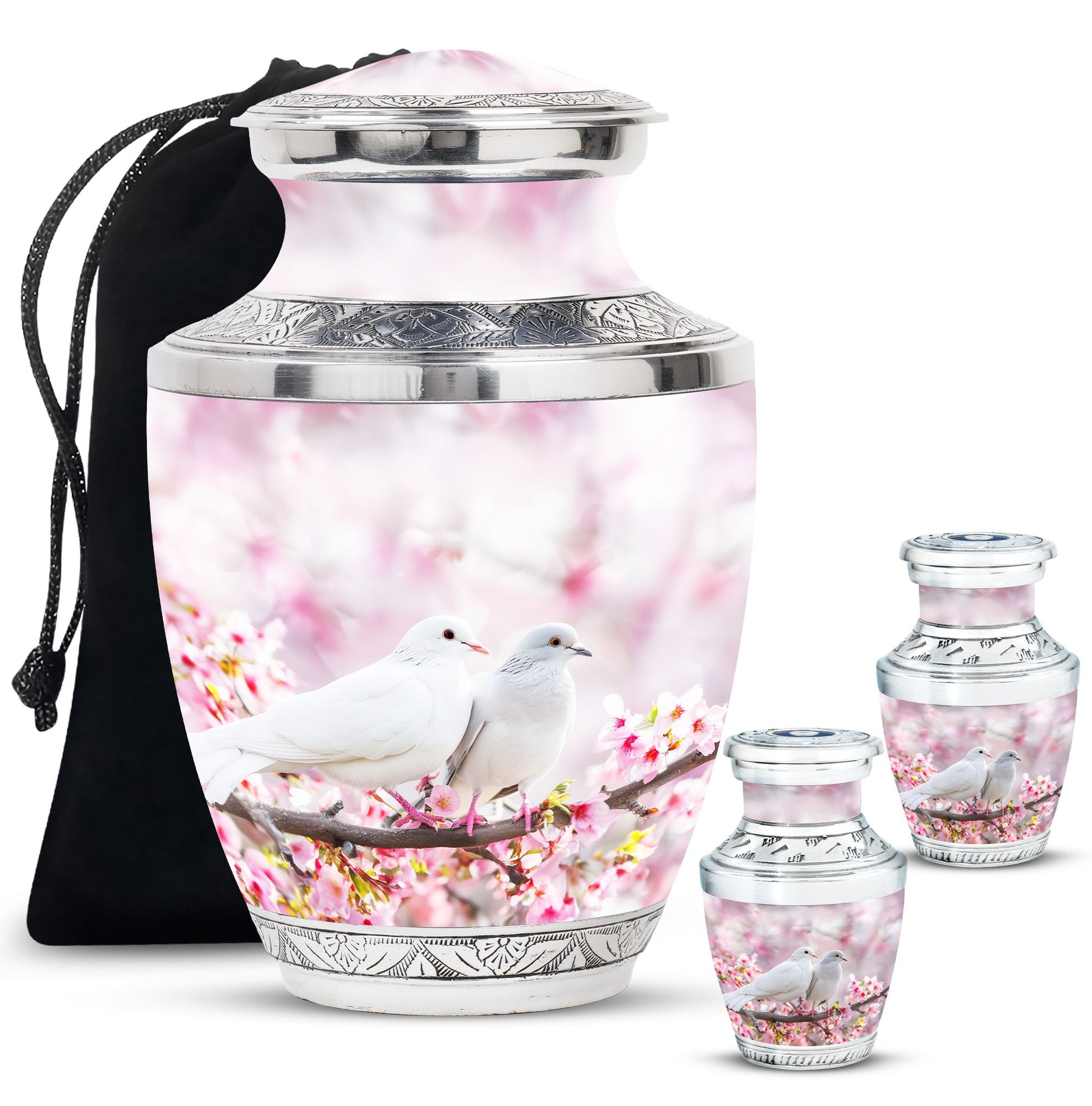 White Couple Dove Pink Urns For Loved Ones - Burial Urns For Couple