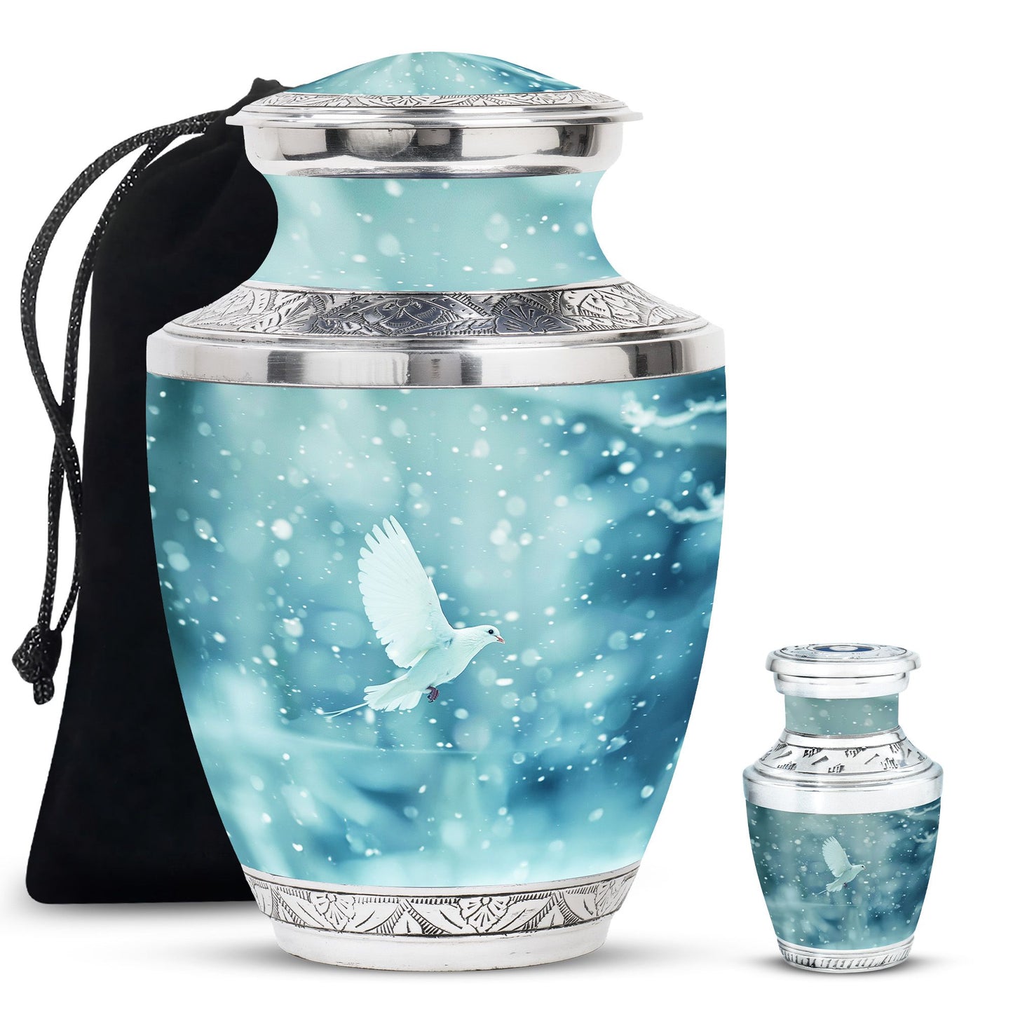 White Personalized Bird Cremation Urn for Human Ashes - 10-inch, 200 cu in - Yatskia