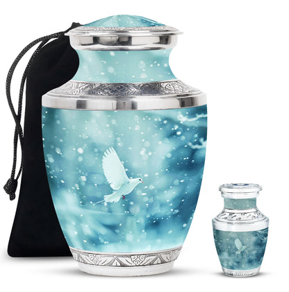 White Personalized Bird Cremation Urn for Human Ashes - 10-inch, 200 cu in - Yatskia