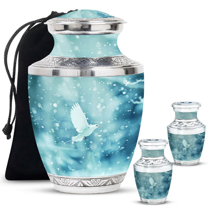 White Personalized Bird Cremation Urn for Human Ashes - 10-inch, 200 cu in - Yatskia