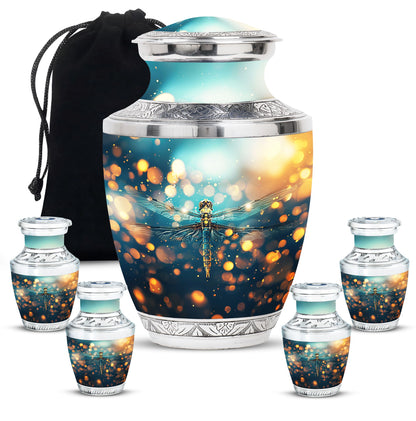 Green Personalized Dragonfly Cremation Urn for Women - 10-inch, 200 cu in - Yatskia