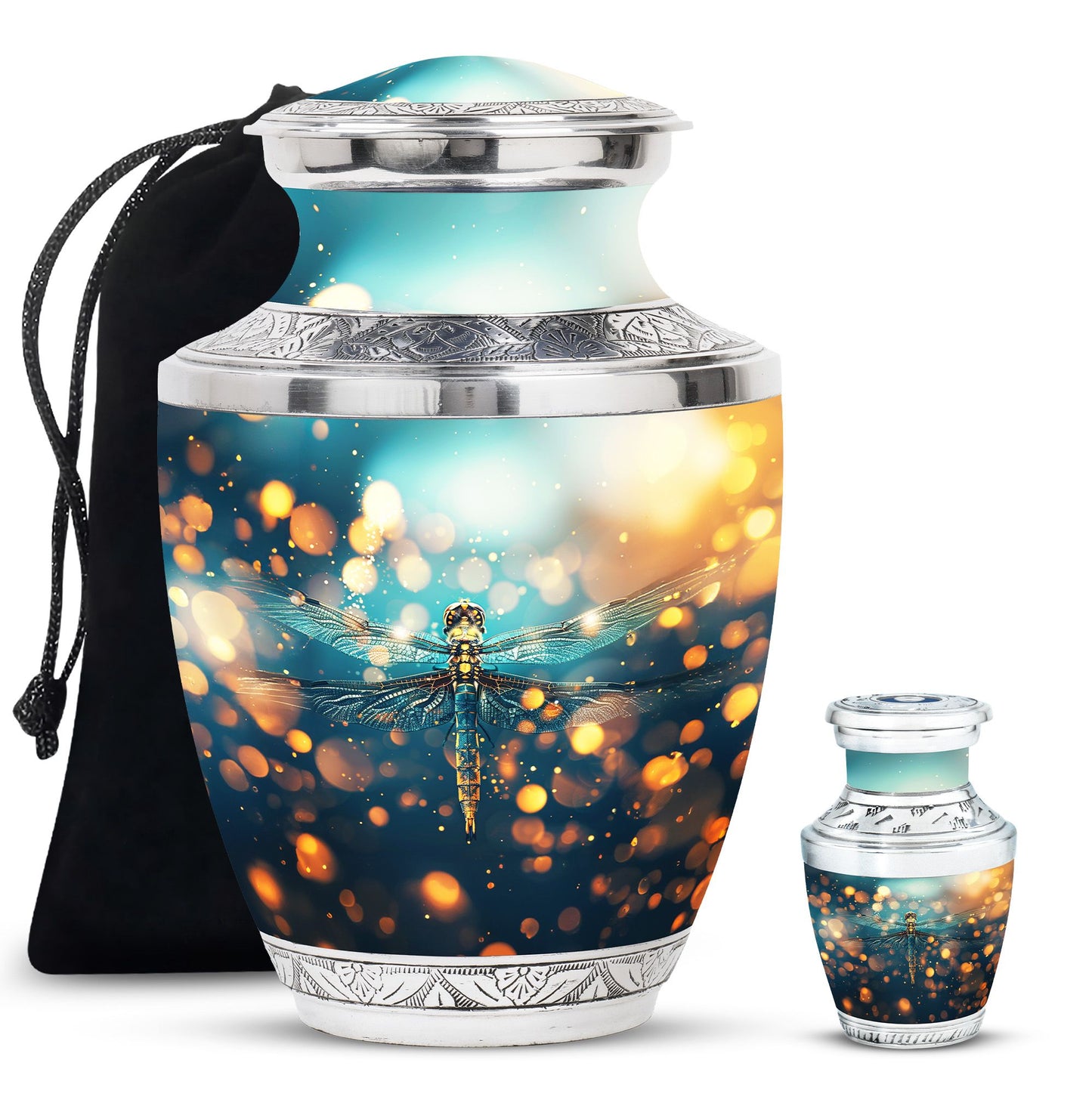 Green Personalized Dragonfly Cremation Urn for Women - 10-inch, 200 cu in - Yatskia