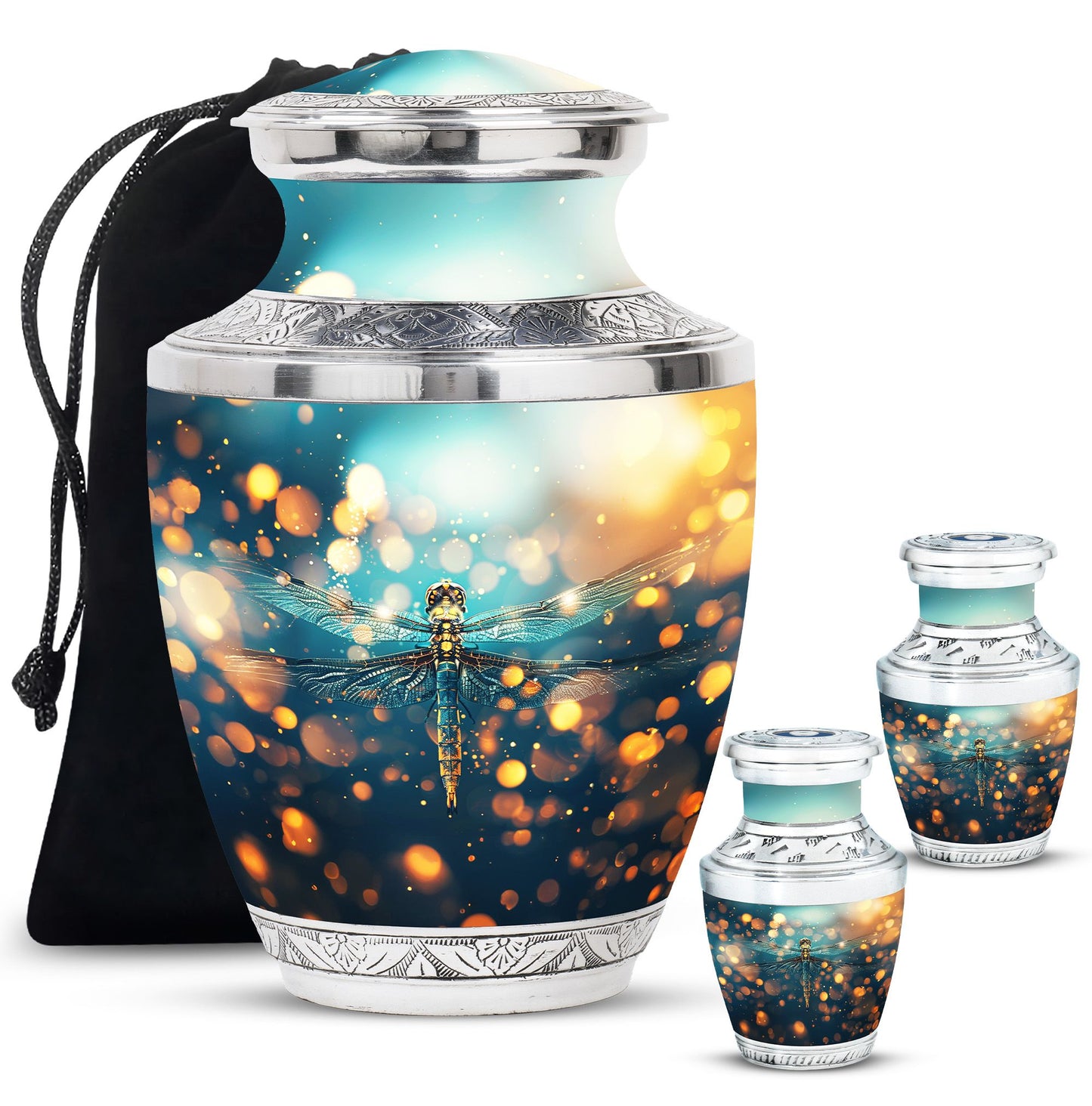 Green Personalized Dragonfly Cremation Urn for Women - 10-inch, 200 cu in - Yatskia