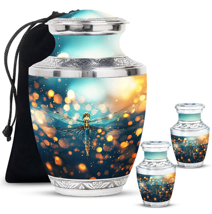 Green Personalized Dragonfly Cremation Urn for Women - 10-inch, 200 cu in - Yatskia
