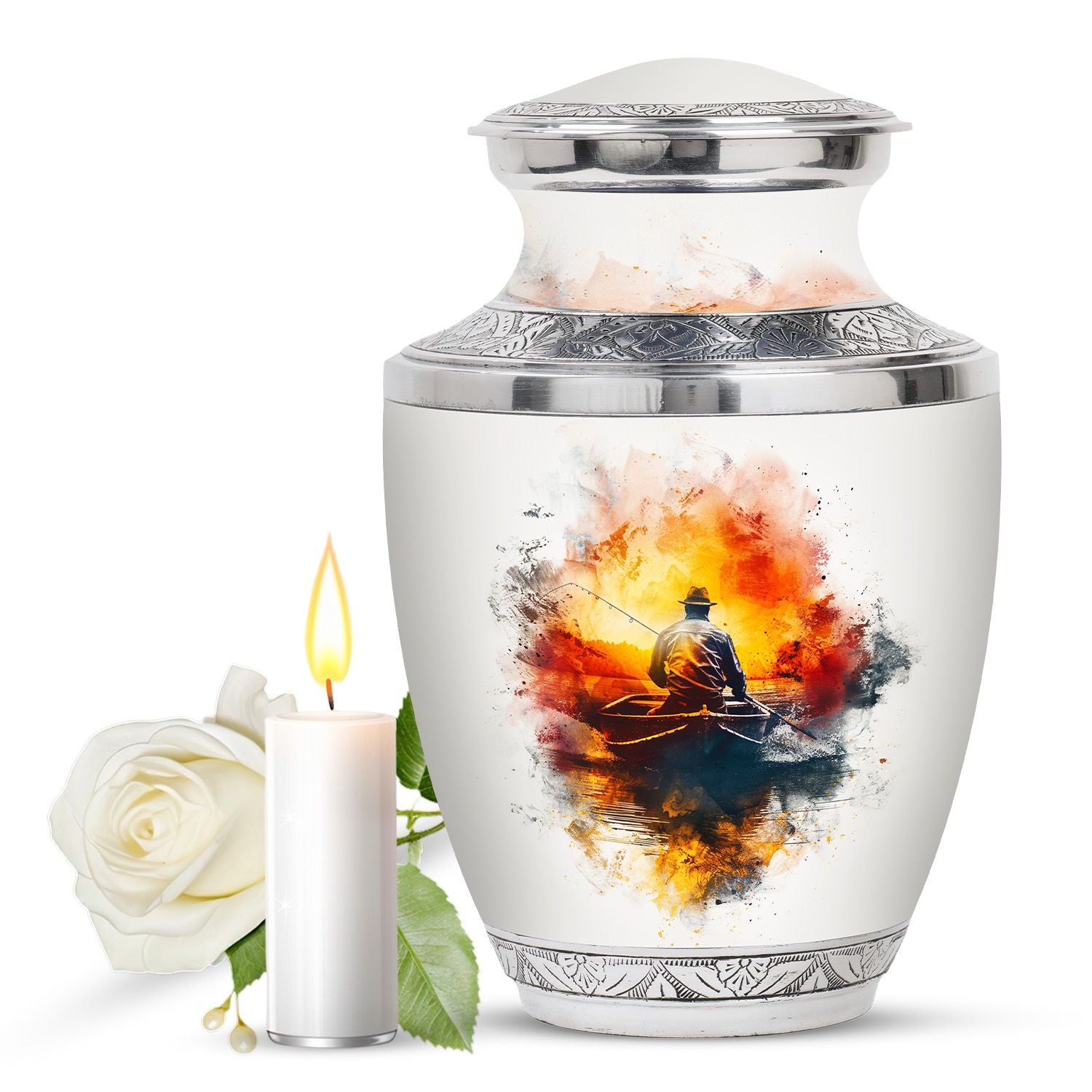 Father Fishing White Burial Urns For Ashes  - Cremation Urns Adults