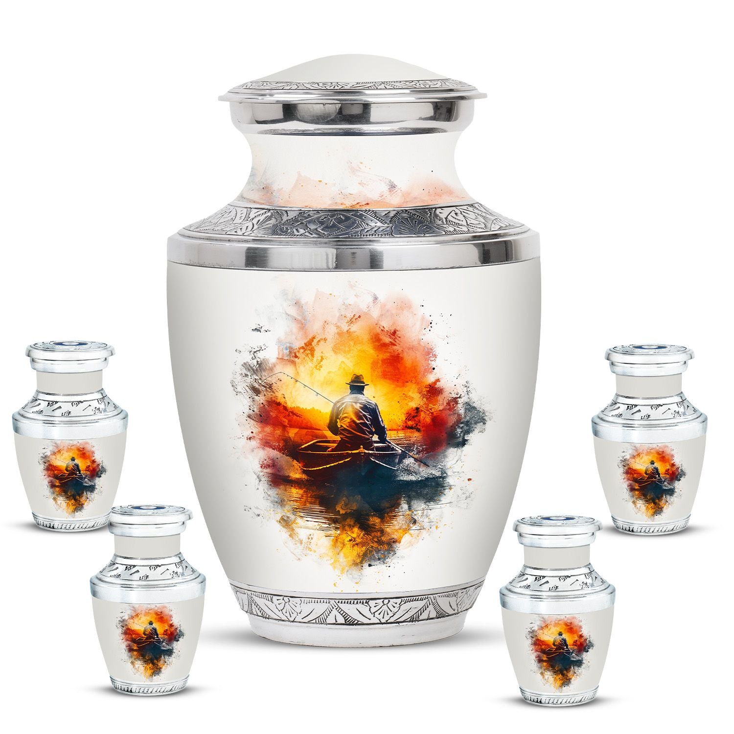Father Fishing White Burial Urns For Ashes  - Cremation Urns Adults