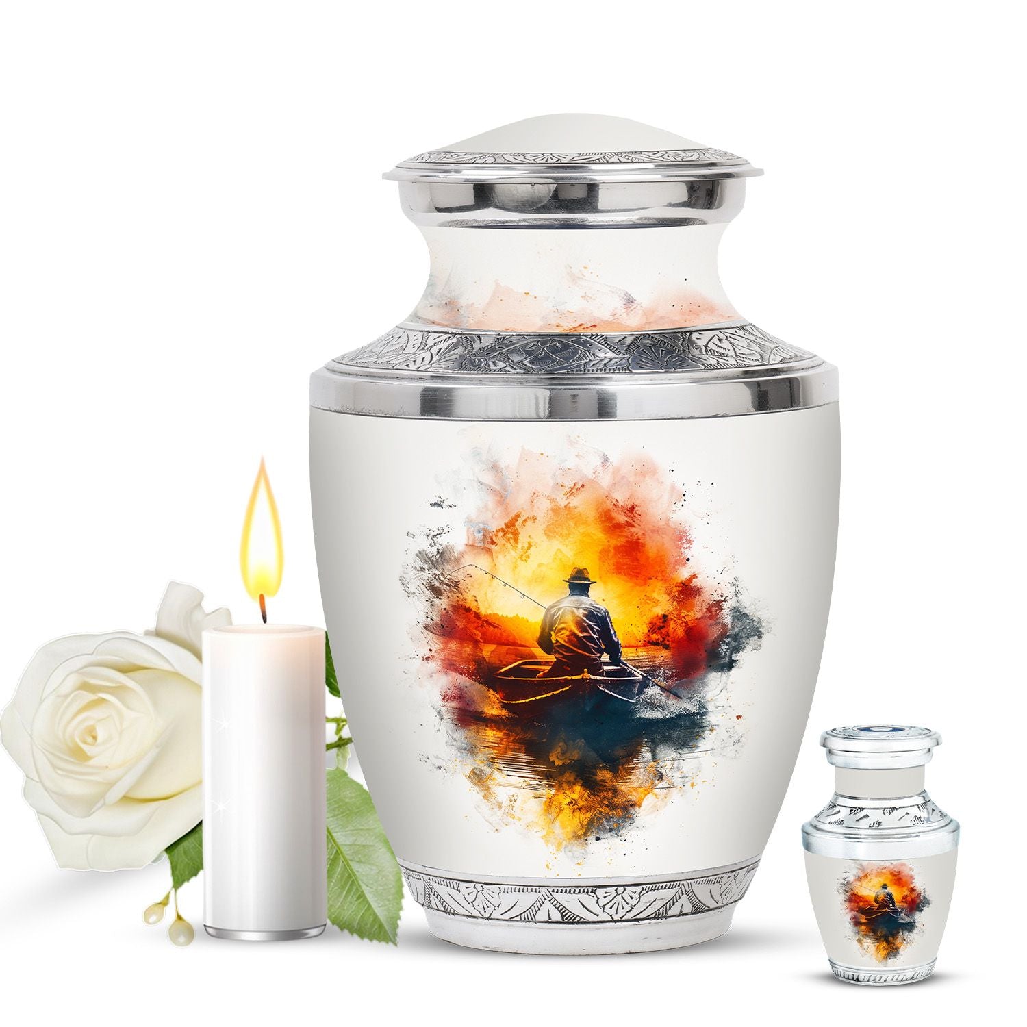 Father Fishing White Burial Urns For Ashes  - Cremation Urns Adults