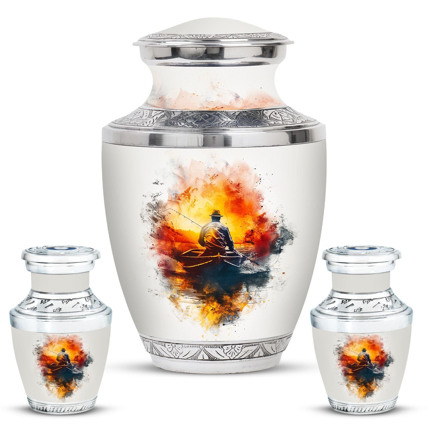 Father Fishing White Burial Urns For Ashes  - Cremation Urns Adults
