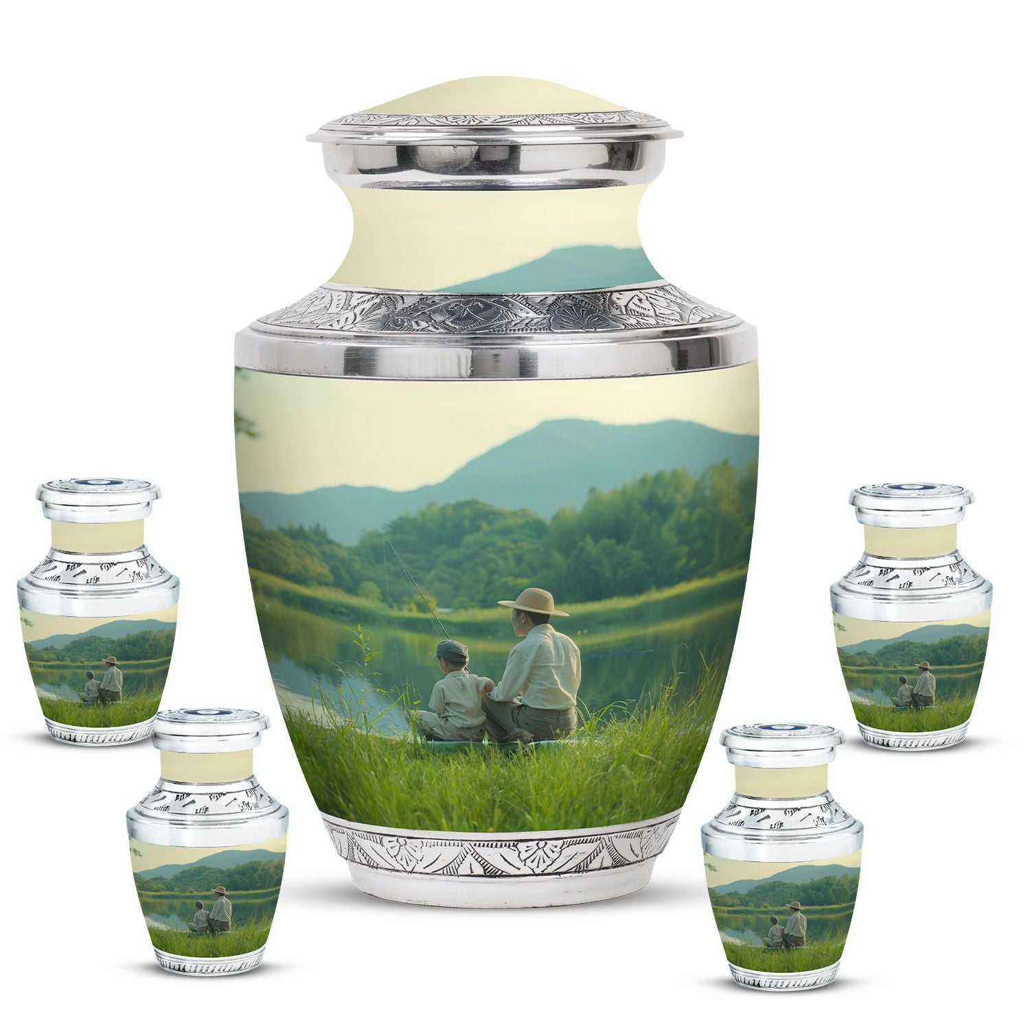 Father Son Fishing Memorial Urns - Beautiful Burial Urns For Ashes