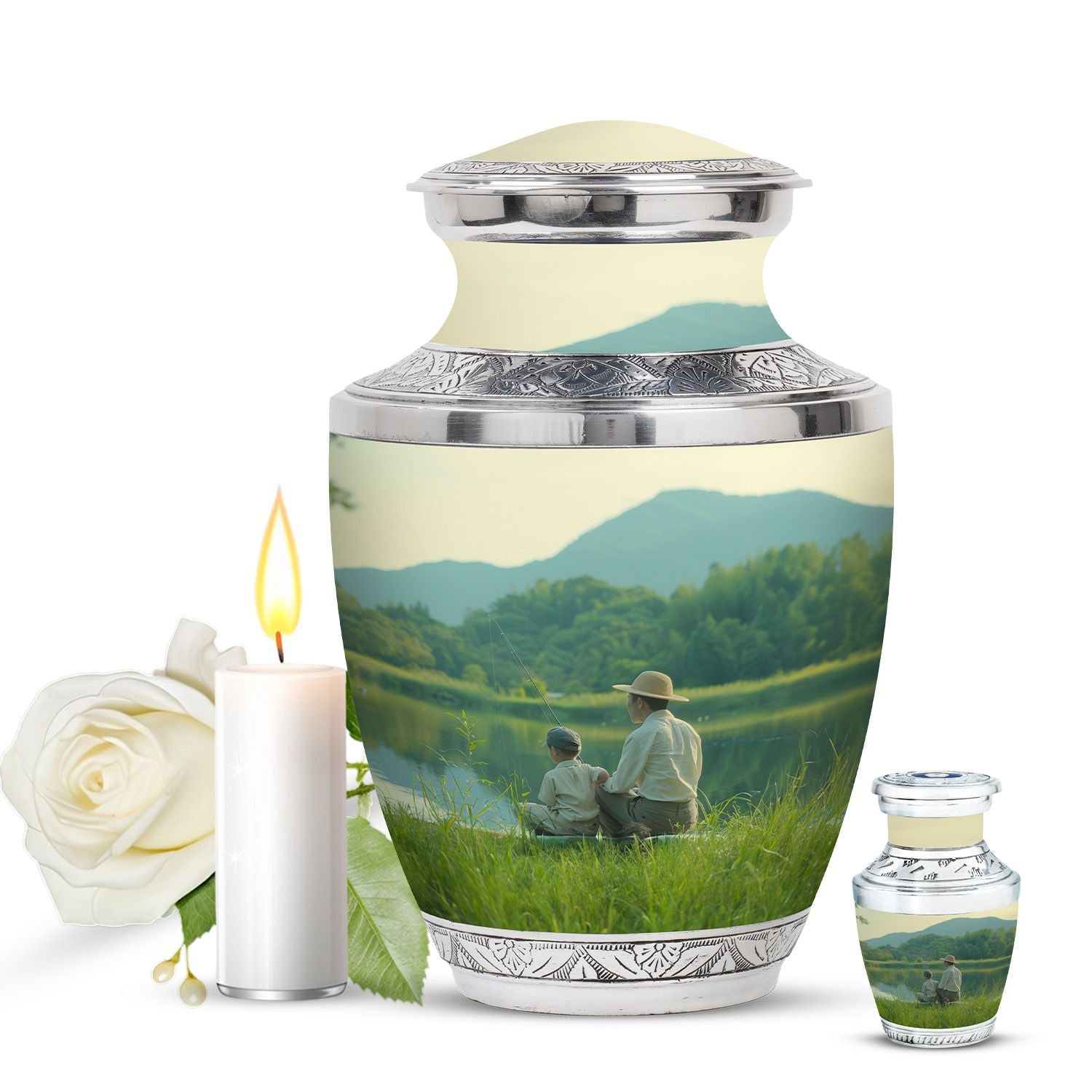 Father Son Fishing Memorial Urns - Beautiful Burial Urns For Ashes