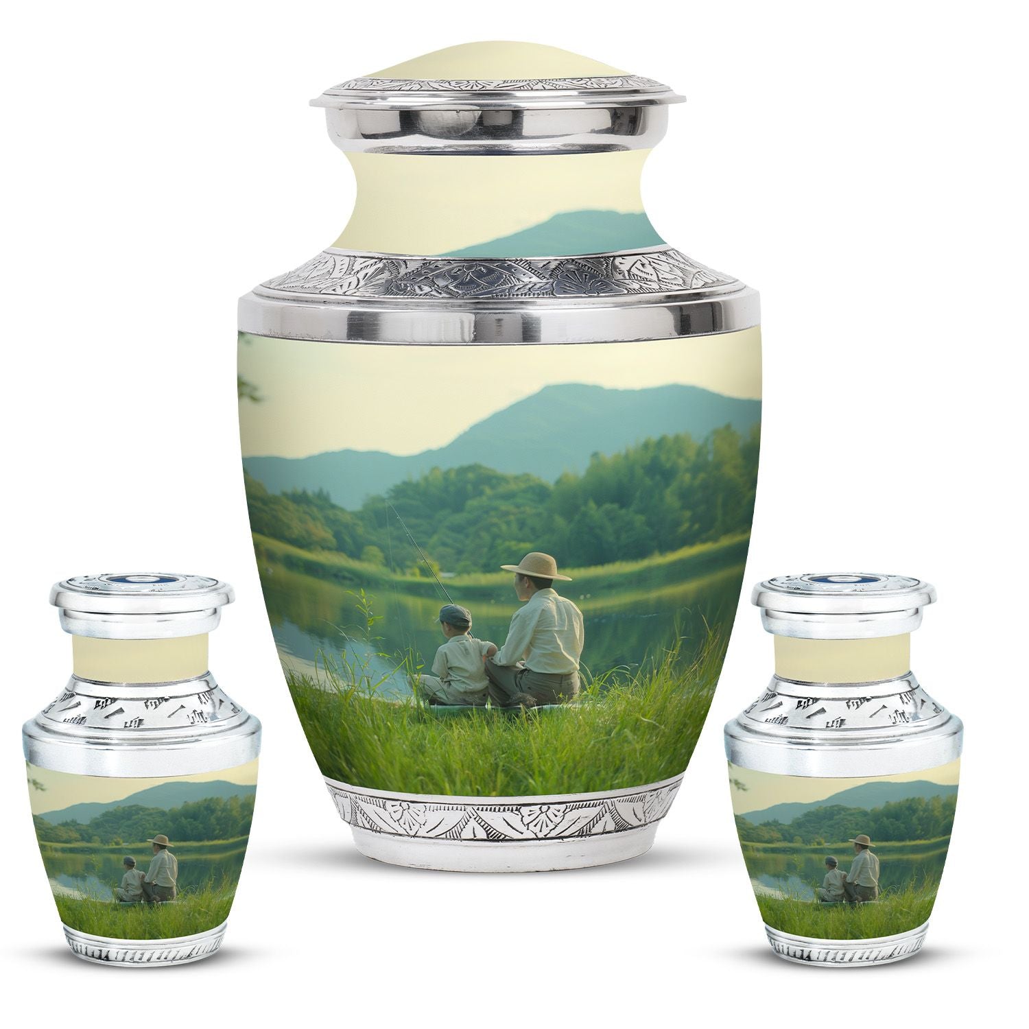 Father Son Fishing Memorial Urns - Beautiful Burial Urns For Ashes