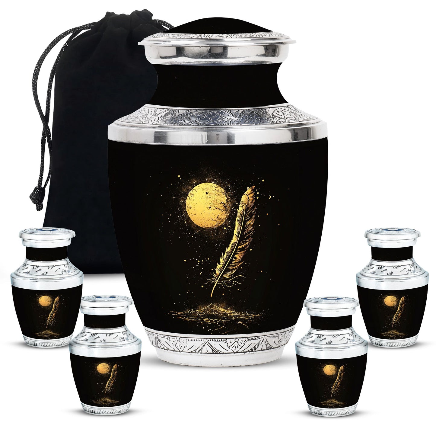 Black Personalized Galaxy Cremation Urn for Human Ashes - 10-inch, 200 cu in - Yatskia