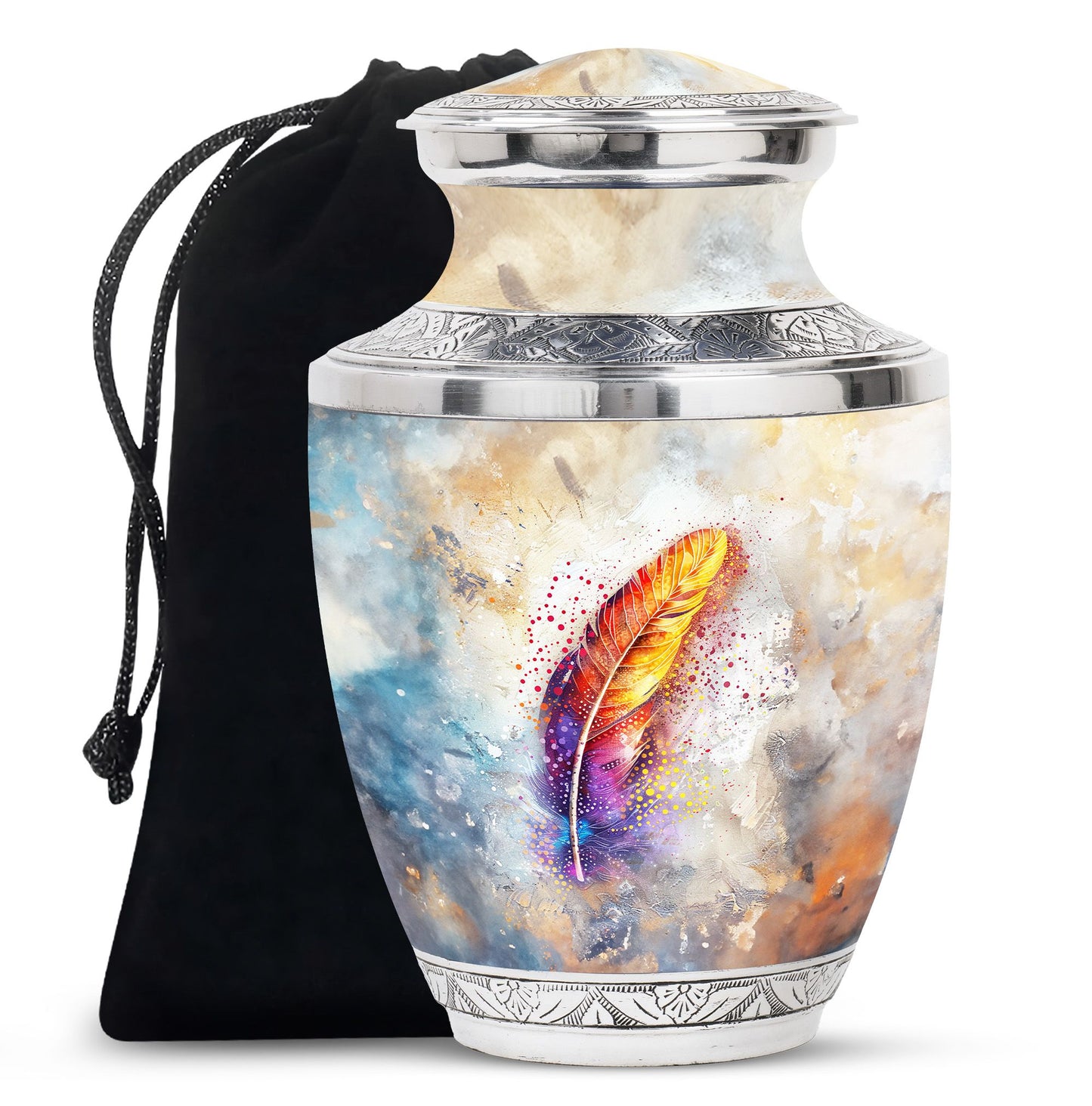 Personalized Feather Memorial Urn for Human Ashes - 10-inch, 200 cu in - Yatskia