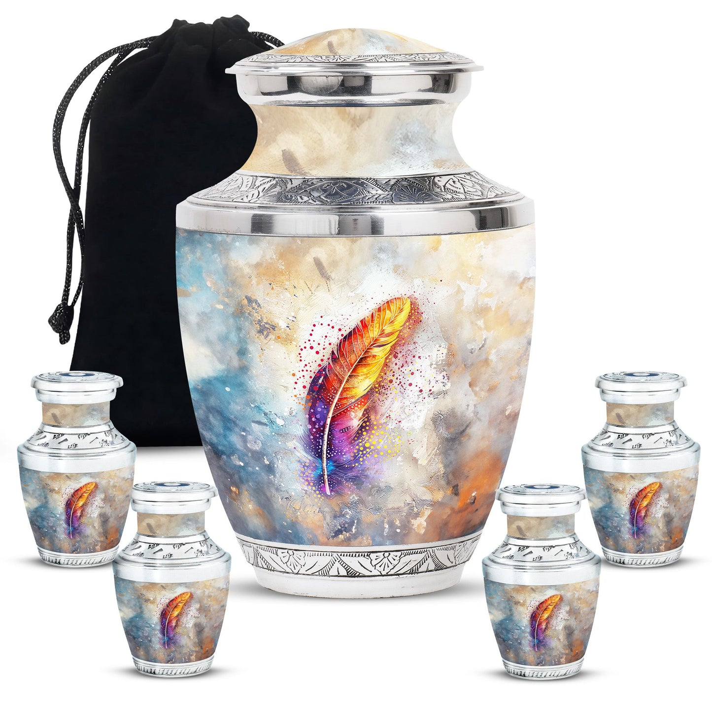 Personalized Feather Memorial Urn for Human Ashes - 10-inch, 200 cu in - Yatskia