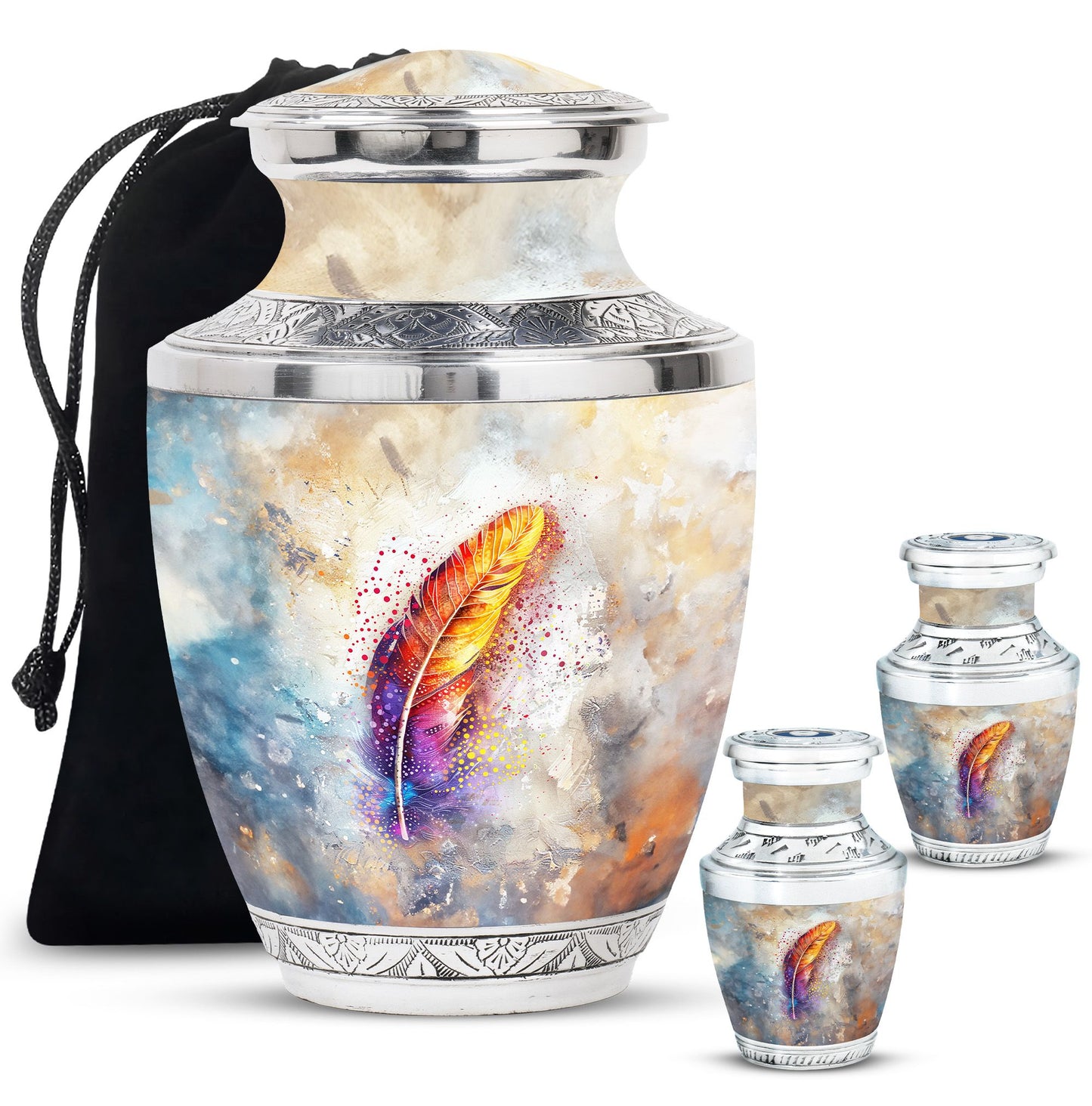 Personalized Feather Memorial Urn for Human Ashes - 10-inch, 200 cu in - Yatskia