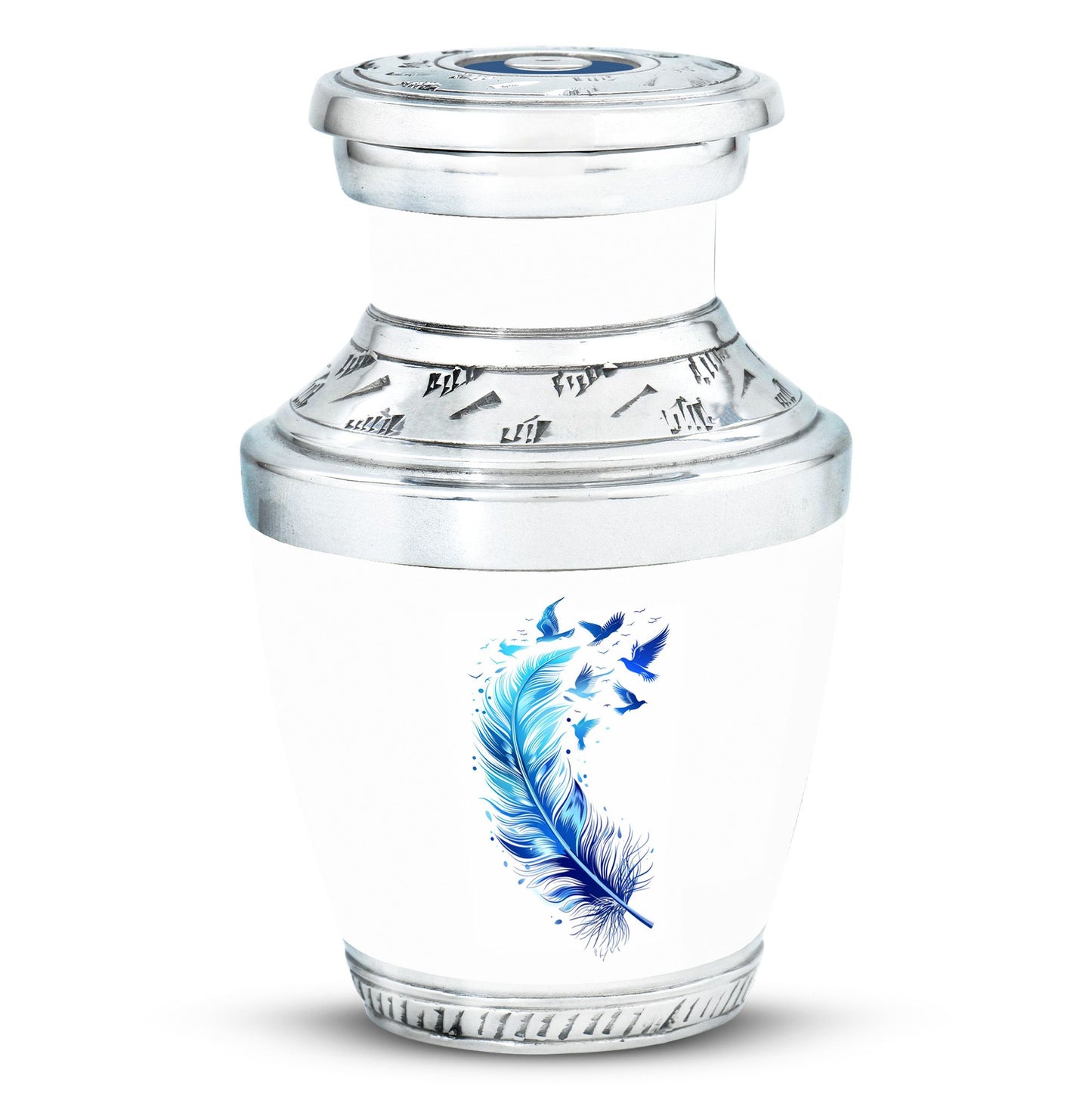 Blue Personalized Feather Cremation Urn for Women - 10-inch, 200 cu in - Yatskia