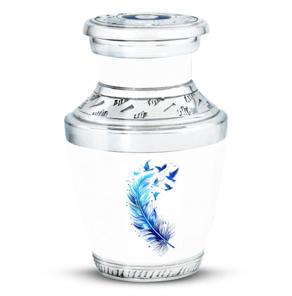 Blue Personalized Feather Cremation Urn for Women - 10-inch, 200 cu in - Yatskia