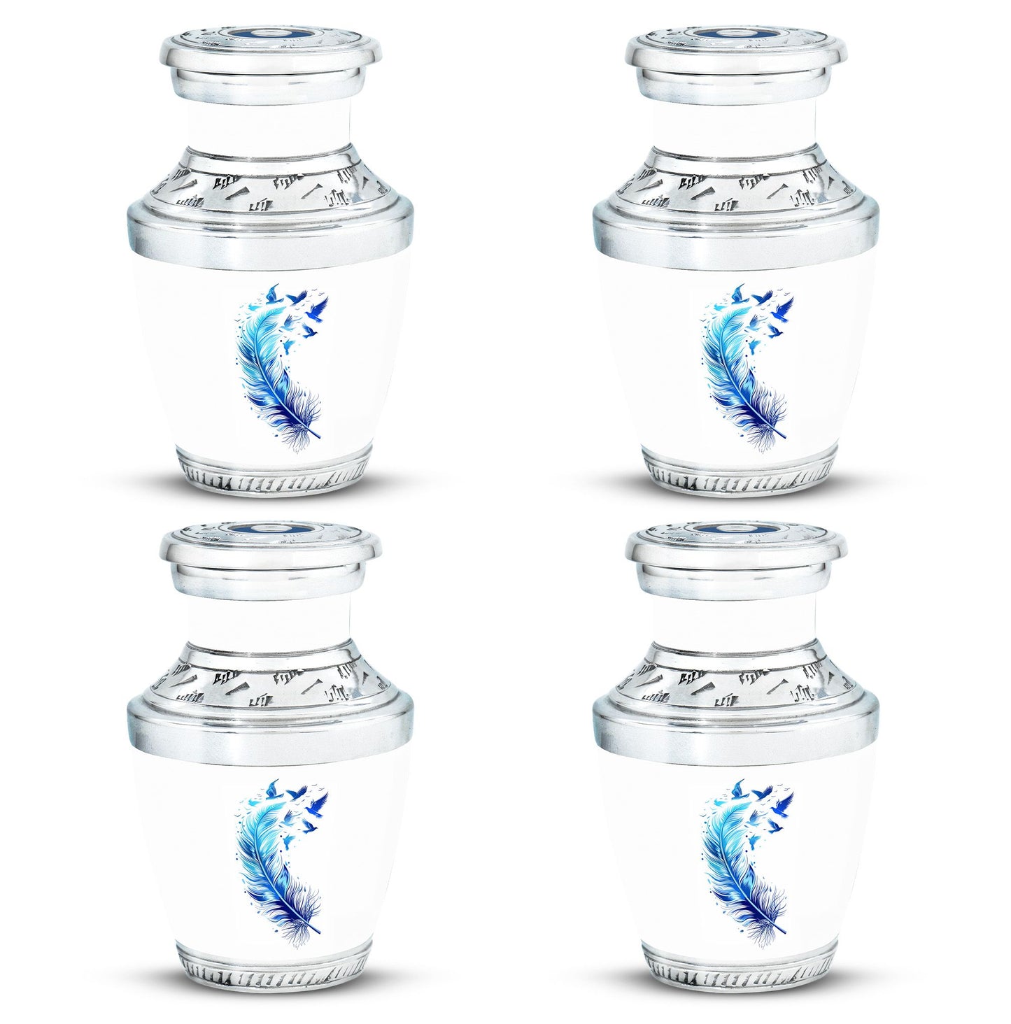 Blue Personalized Feather Cremation Urn for Women - 10-inch, 200 cu in - Yatskia