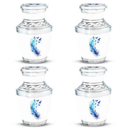 Blue Personalized Feather Cremation Urn for Women - 10-inch, 200 cu in - Yatskia