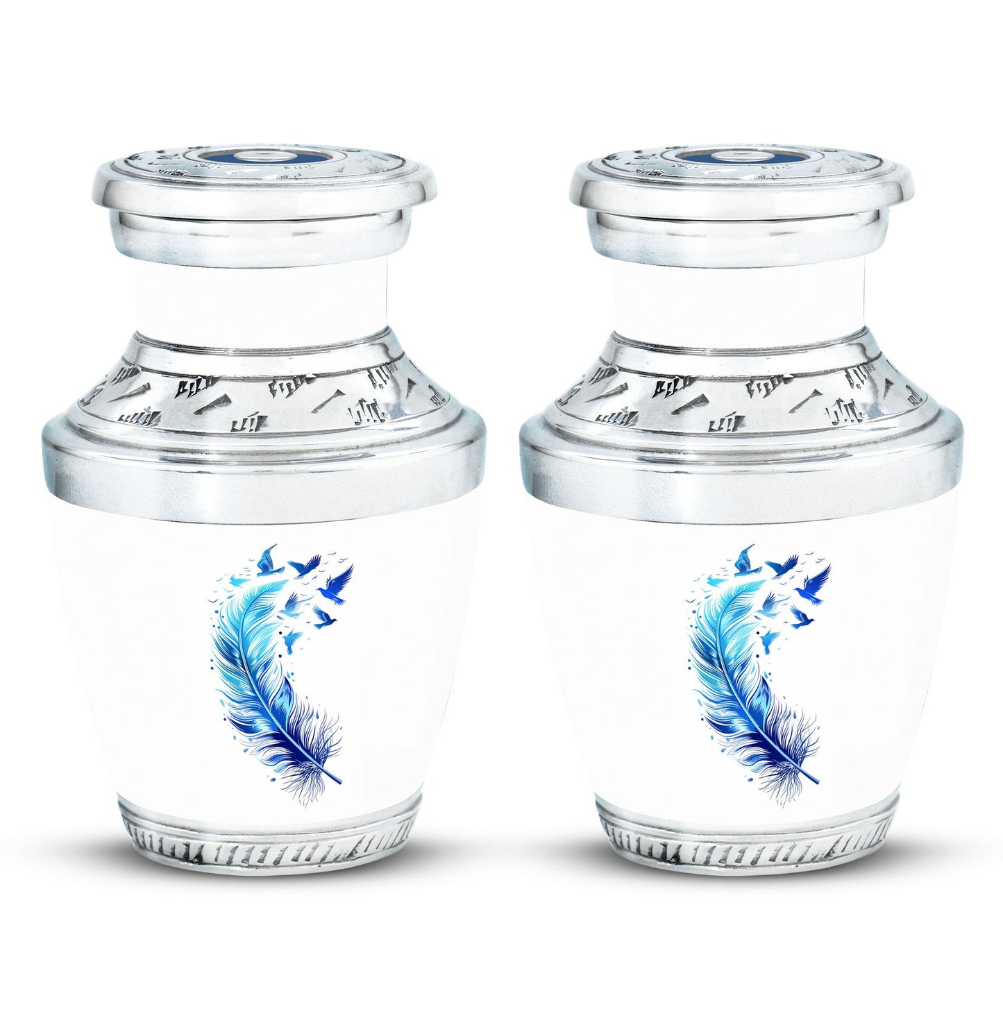 Blue Personalized Feather Cremation Urn for Women - 10-inch, 200 cu in - Yatskia
