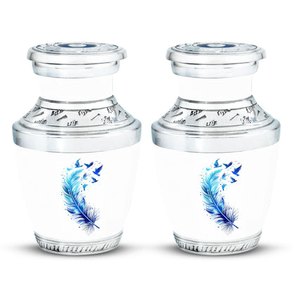 Blue Personalized Feather Cremation Urn for Women - 10-inch, 200 cu in - Yatskia