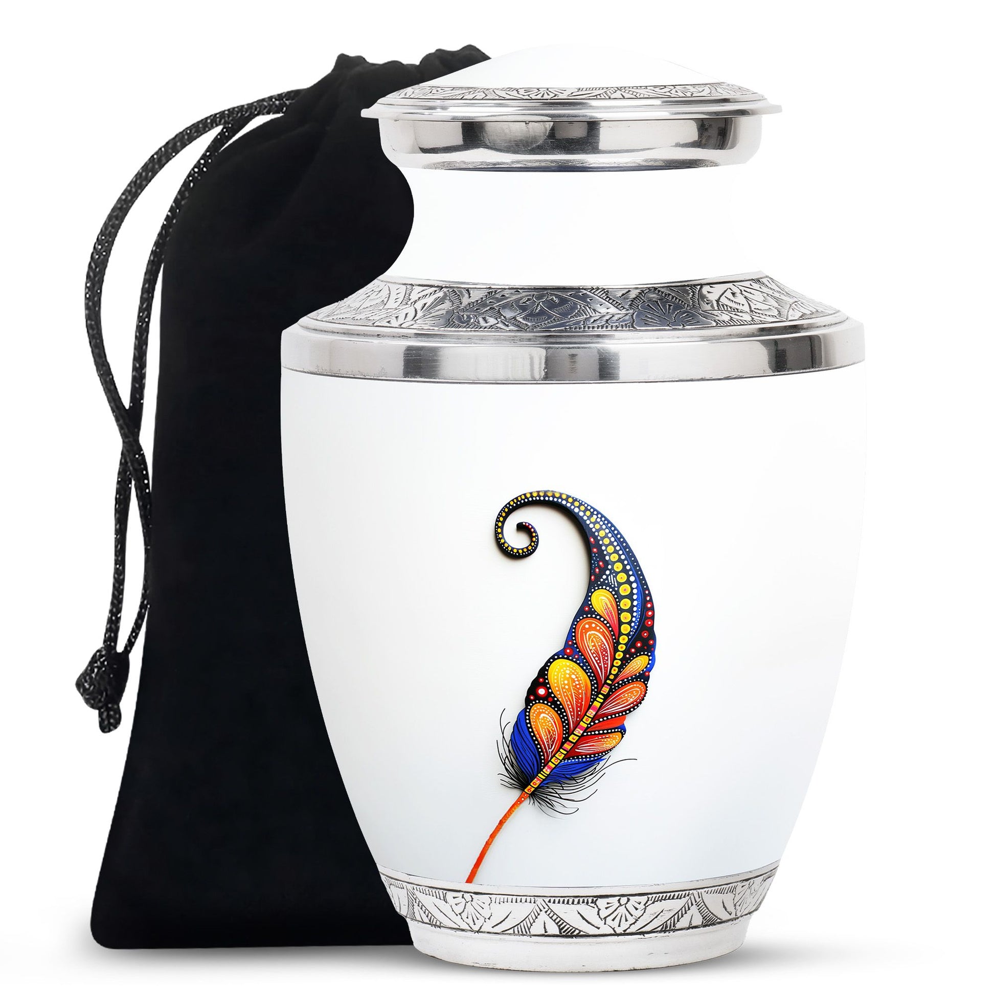 White Feather Urn For Human Ashes - Urn For Female
