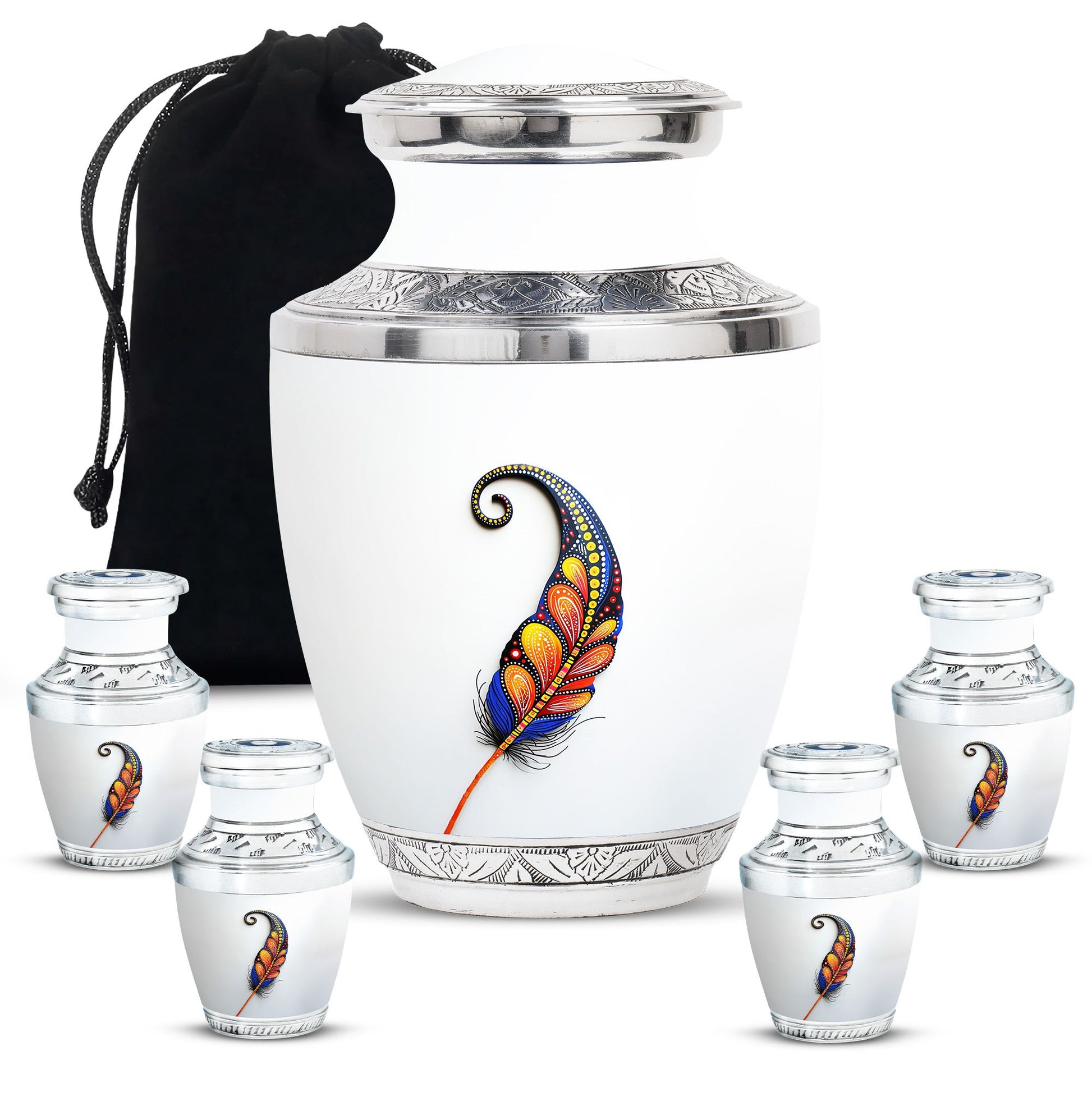 White Feather Urn For Human Ashes - Urn For Female
