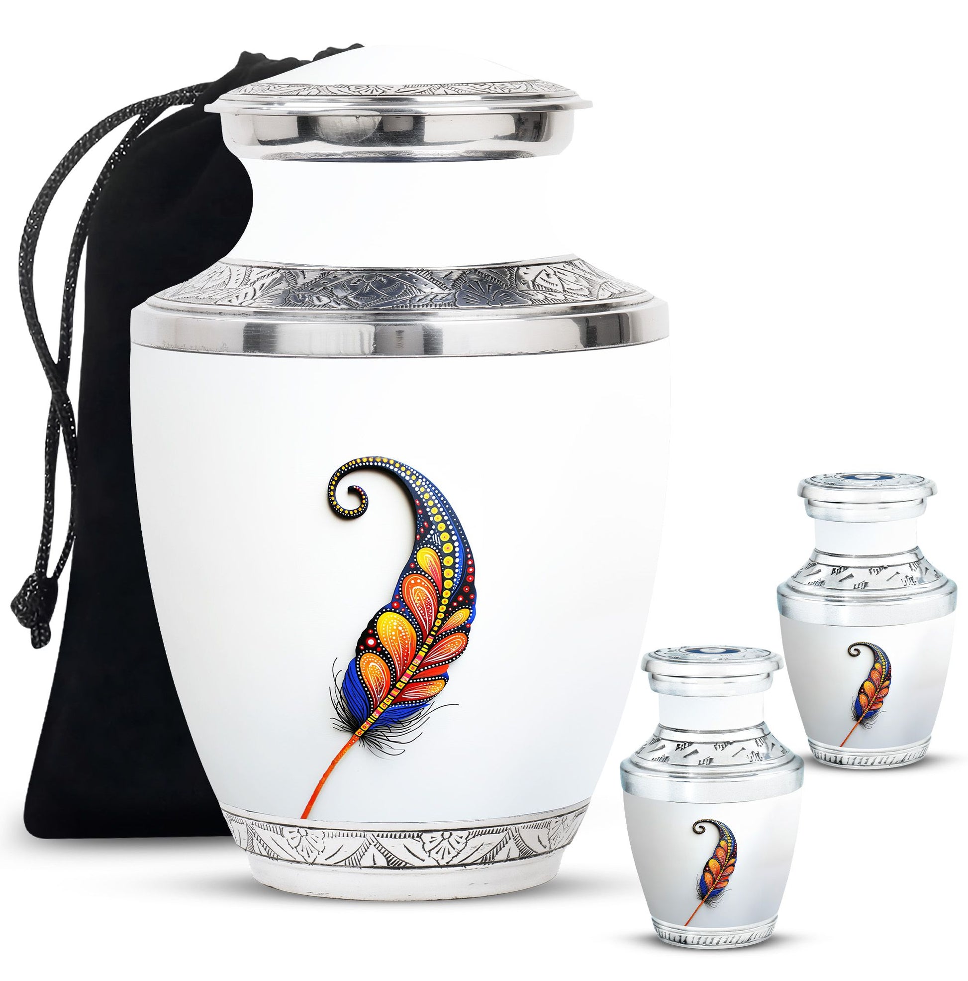 White Feather Urn For Human Ashes - Urn For Female