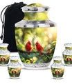 Cardinal Bird Theme Large Urn With 4 Keepsake Urn