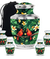 Cardinal Bird Theme Large Urn With 4 Keepsake Urn