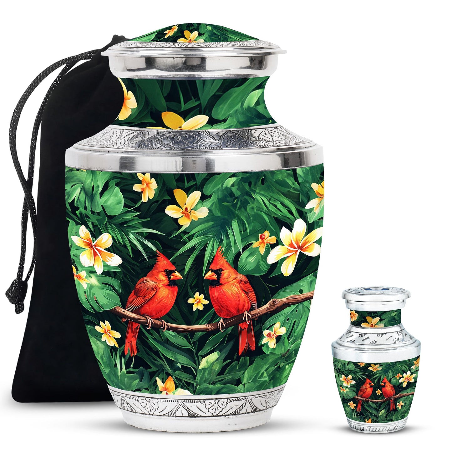Cardinal Bird Theme Large Urn With 1 Keepsake Urn
