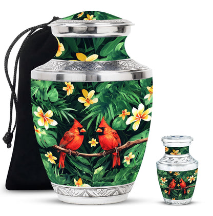 Cardinal Bird Theme Large Urn With 1 Keepsake Urn