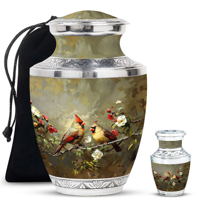 Cardinal Bird Theme Large Urn With 1 Keepsake Urn