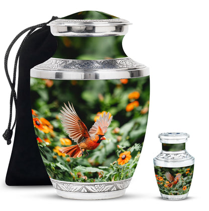 Cardinal Bird Theme Large Urn With 1 Keepsake Urn