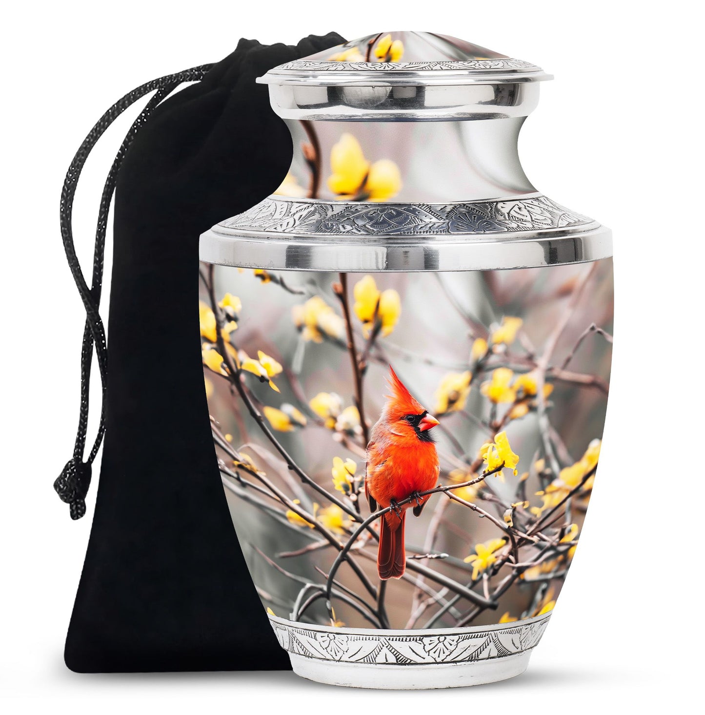 Cardinal Bird Theme Large Urn 10 Inch