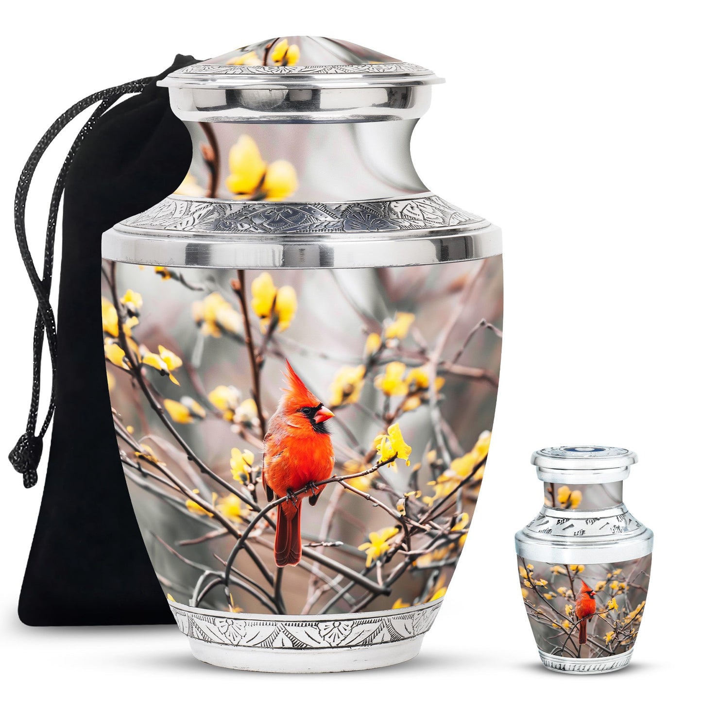 Cardinal Bird Theme Large Urn With 1 Keepsake Urn