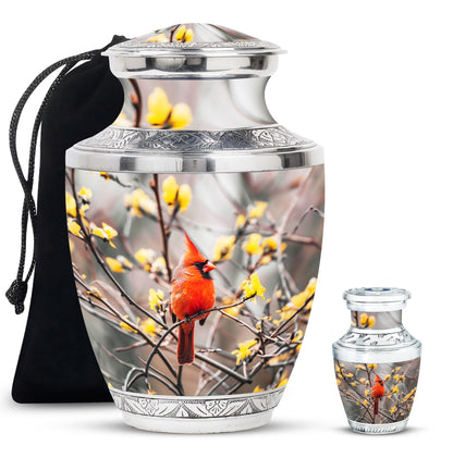 Cardinal Bird Theme Large Urn With 1 Keepsake Urn