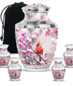 Cardinal Bird Theme Large Urn With 4 Keepsake Urn