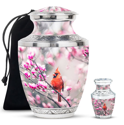 Cardinal Bird Theme Large Urn With 1 Keepsake Urn