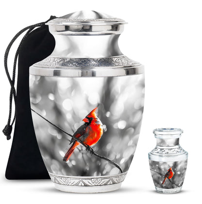 Cardinal Bird Theme Large Urn With 1 Keepsake Urn