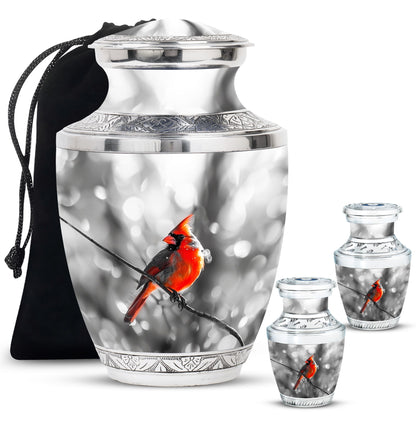 Cardinal Bird Theme Large Urn With 2 Keepsake Urn