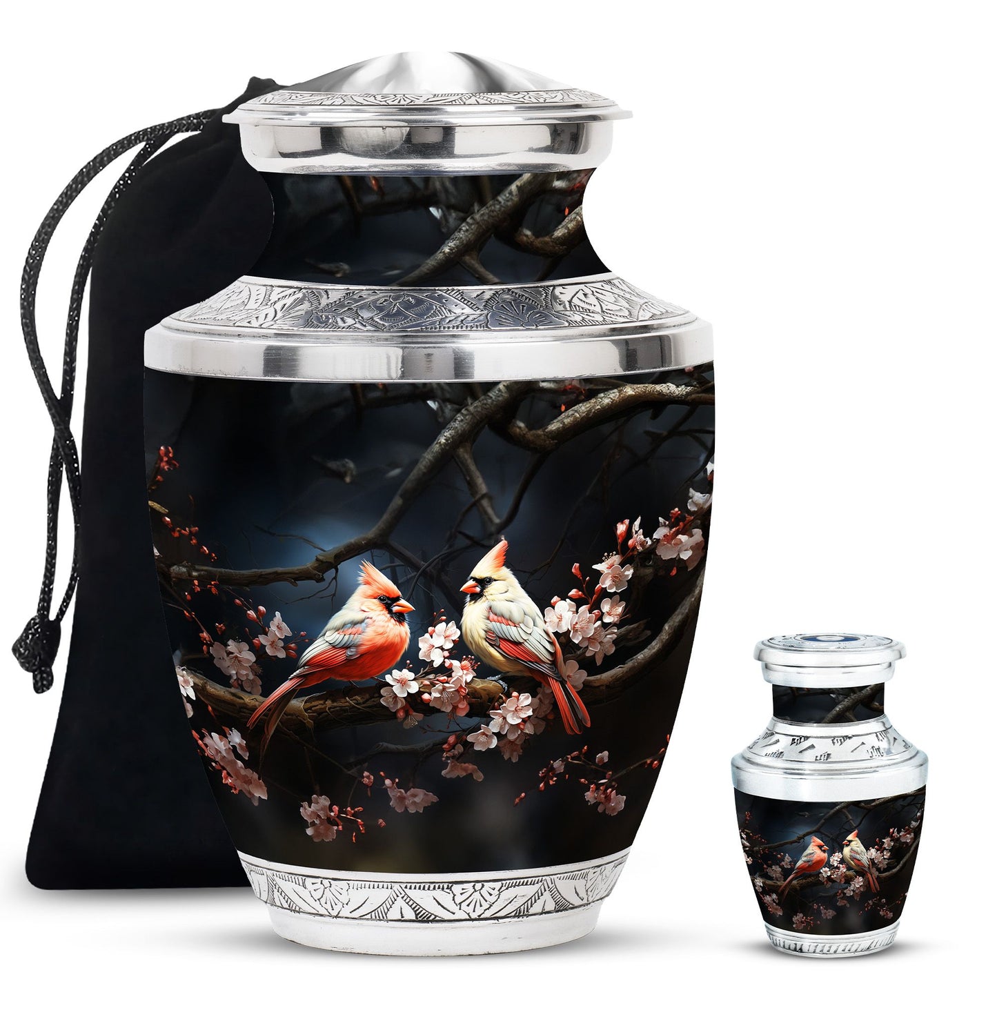 Cardinal Bird Theme Large Urn With 1 Keepsake Urn