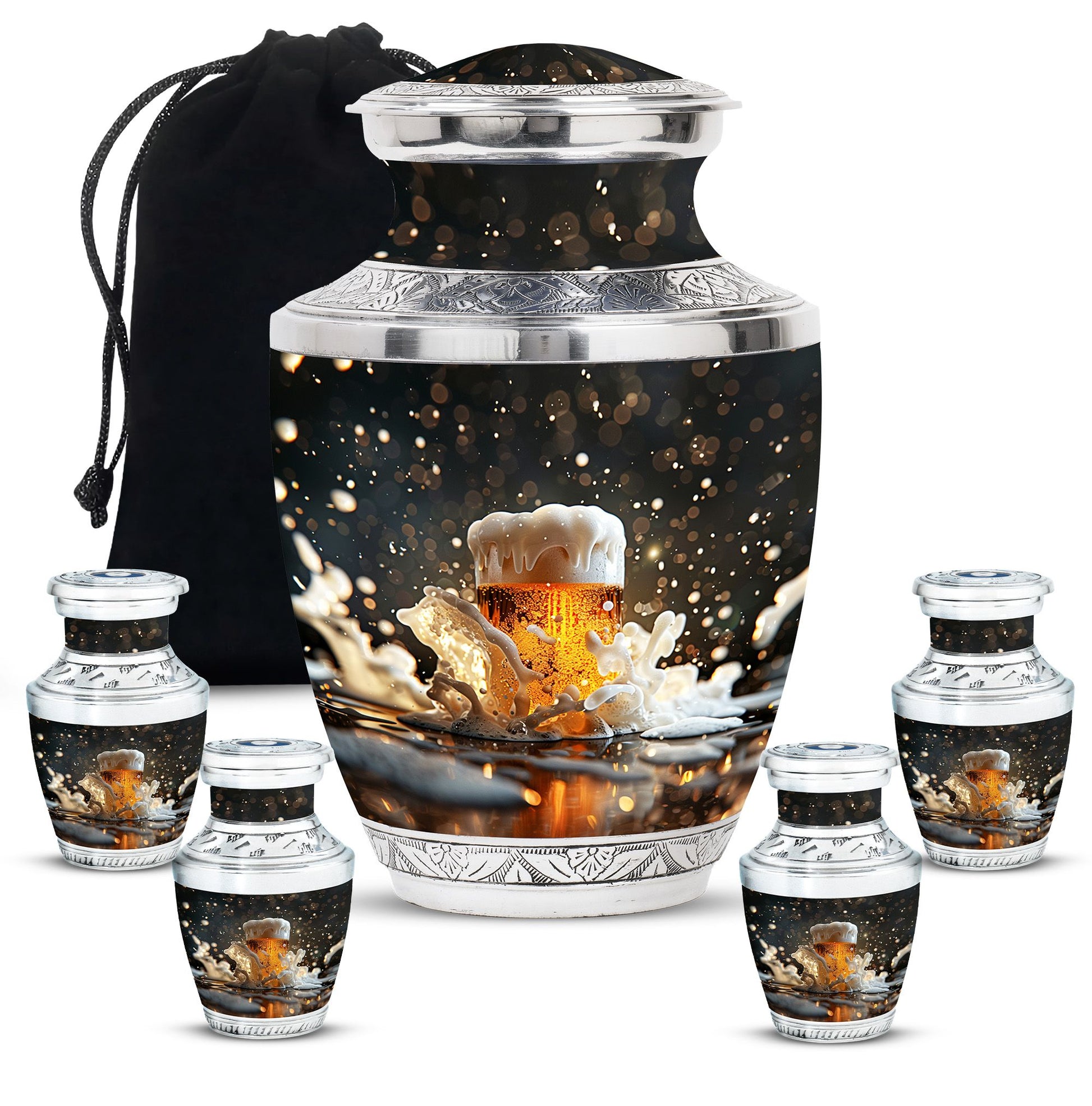 Beer Theme Large Urn With 4 Keepsake Urn