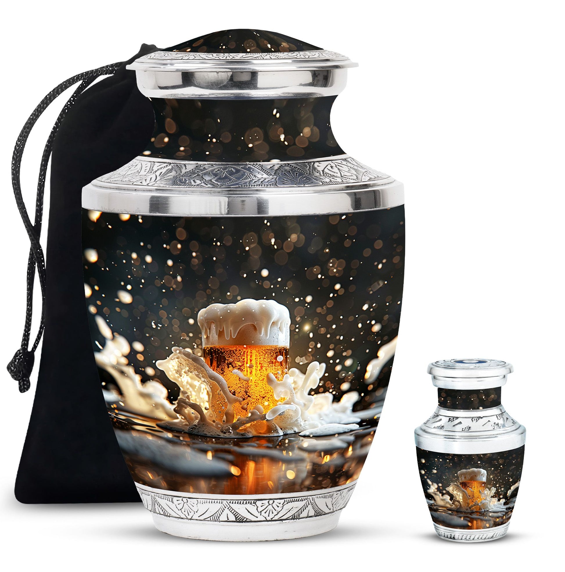 Beer Theme Large Urn With 1 Keepsake Urn